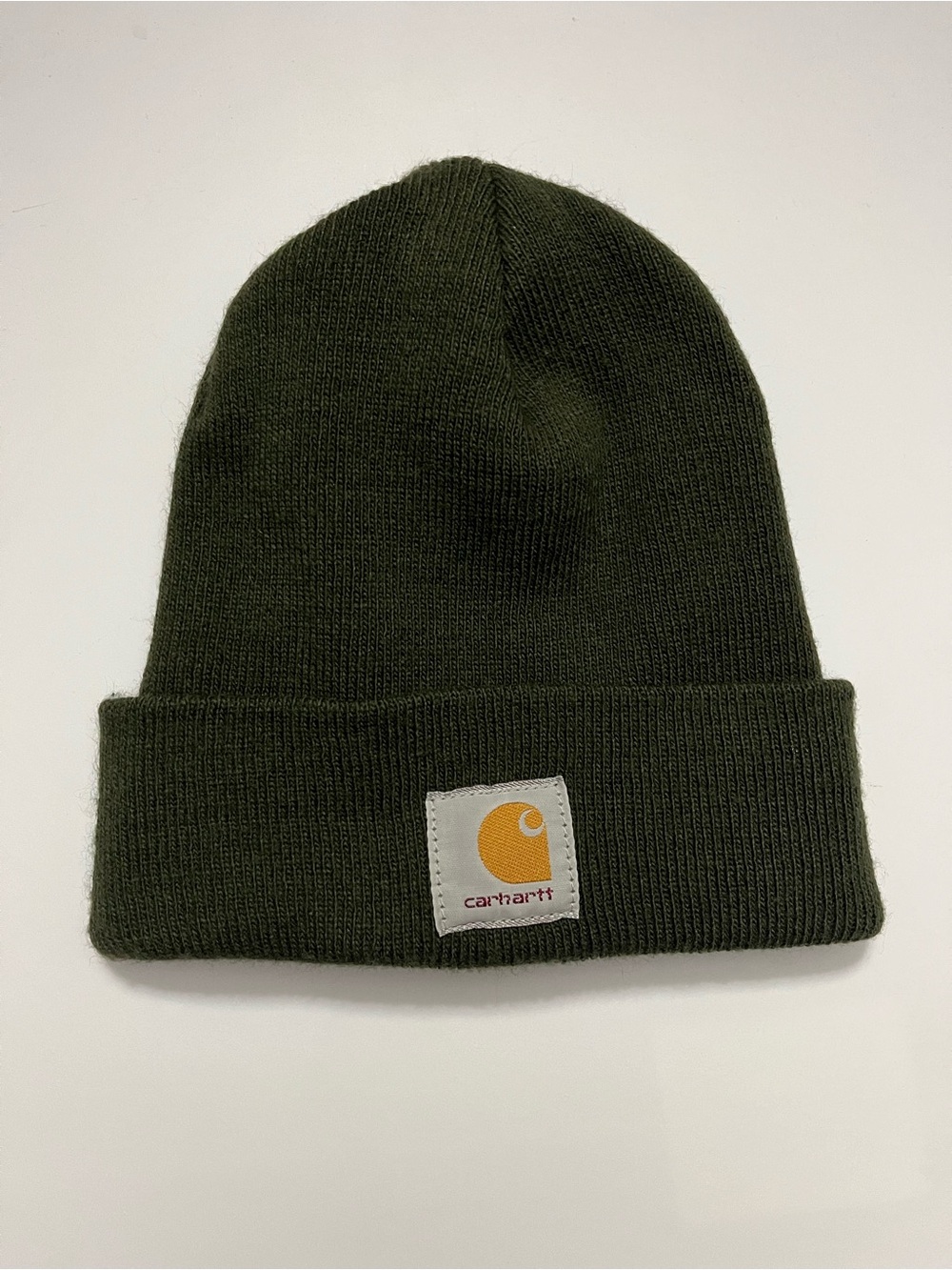 Vintage Carhartt Olive Green Cuffed Beanie Made in USA Logo Unisex One Size